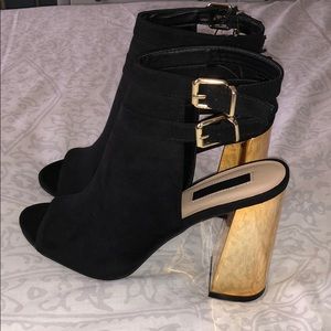 Black & Gold peep toe booties